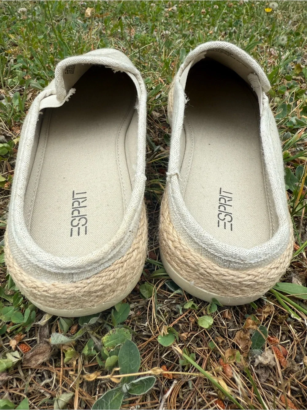 Esprit Neema Natural Linen Espadrille Mules Slip On Flats EUC, 8.5 Women’s